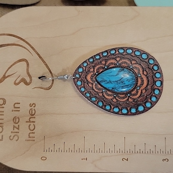 RETRO BOHEMIAN TURQUOISE STATEMENT EARRINGS - Picture 5 of 7